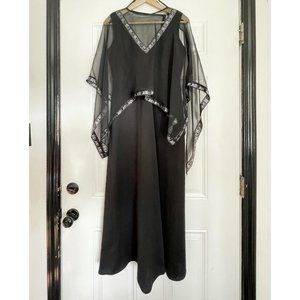 Vintage 1960s-1970s Sleeveless Evening Gown with Sheer Cape